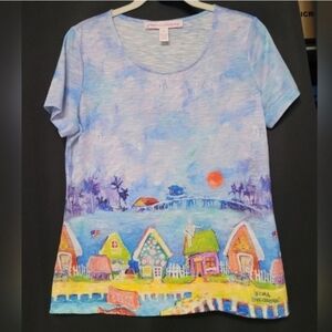 Leoma Lovegrove Beach Scene Top Women's Size Medium Petite